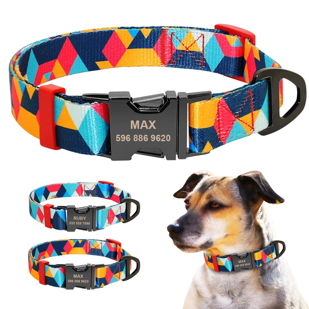 Pet Dog Collar Personalized Nylon Print Small Dog