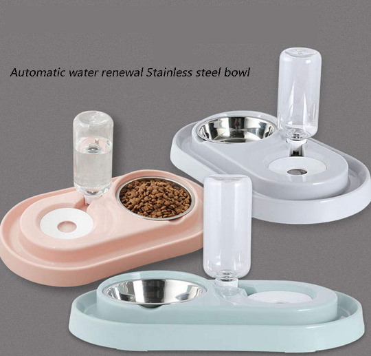 Stainless Steel Pet Bowls with Automatic Water Bottle