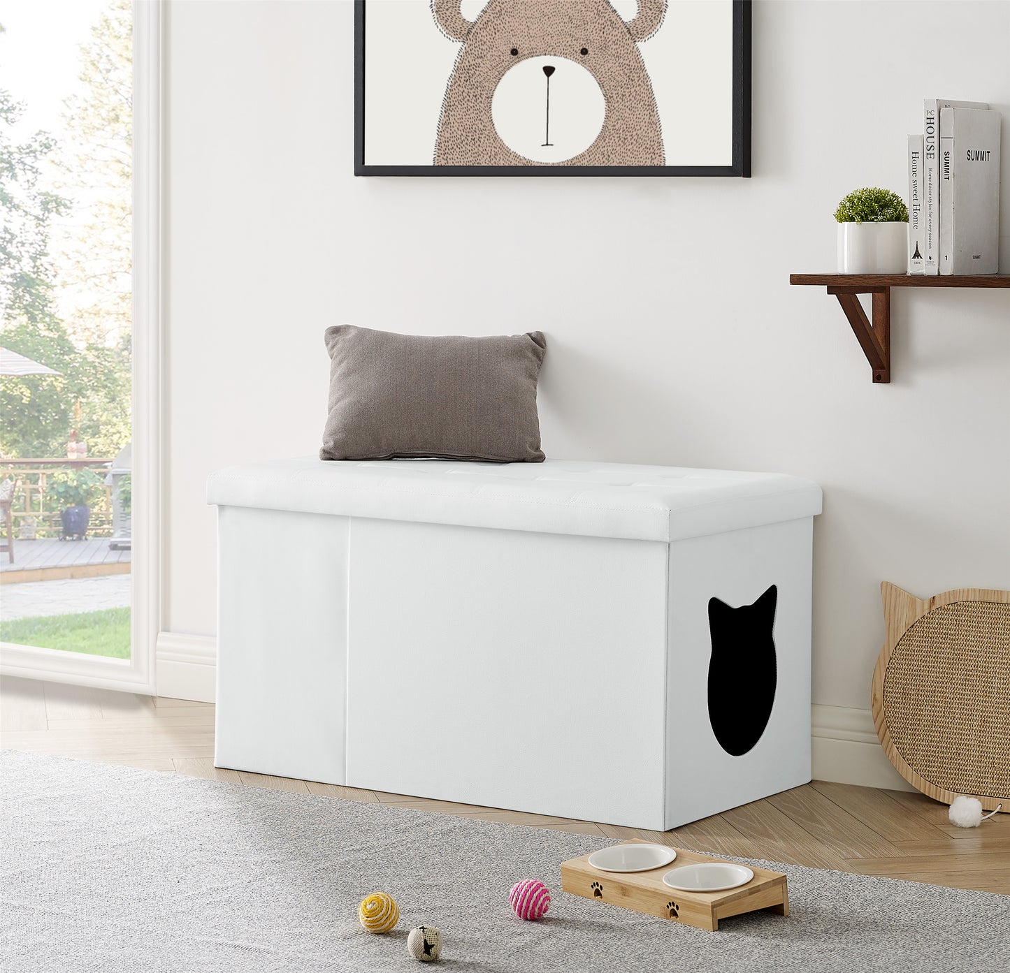 Designer Cat Litter Box Enclosure Hidden Washroom Bench Ottoman